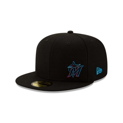 Black Miami Marlins Hat - New Era MLB Flawless 59FIFTY Fitted Caps USA8439157